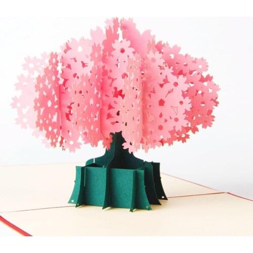 3D Pop Up Greeting & Gift Handmade Origami Kraft paper laser cut Card Thank you Cherry Flower postcards happy birthday cards