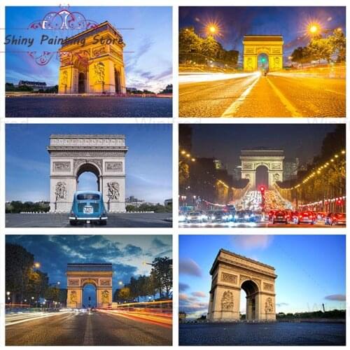 5D DIY Full Square Round Diamond Painting Arc De Triomphe Scenery French Pairs Building Diamond Embroidered Wall Art Home Decor