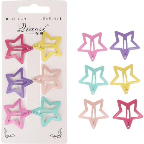 6Pcs Star Shape Metal Children Snap Hair Clips Barrettes Girls Cute Hair