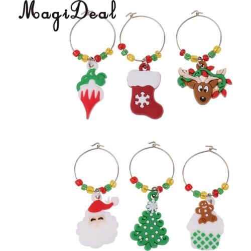 6pcs Christmas Santa Claus Wine Glass Charms Marker Rings Xmas Table Decor