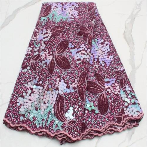 Velvet African Tulle Lace Fabric 2021 High-end Nigerian French Mesh Lace Sequins With Beads Embroidery For Wedding Party 4340B
