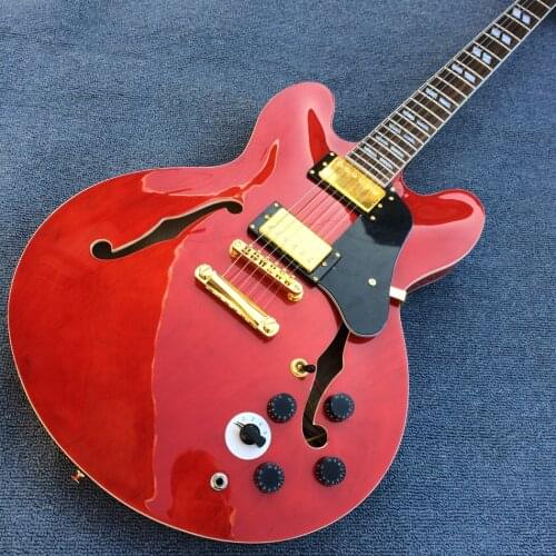 Free delivery, high quality electric guitar, Red jazz guitar, gold hardware