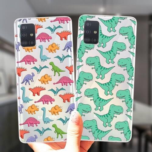 For Samsung A52 A72 A51 A71 A50 A70 A12 A02 A42 A32 A31 A21S A41 A11 A30 A20 Case Cute Dinosaur Baby Clear Soft Silicone Cover