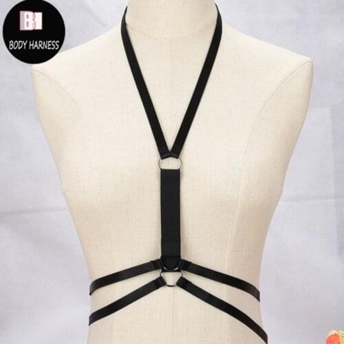 Black Elastic Sexy body harness bondage Cage Bra Harness Gothic Fetish Harness Crop Top Rave Wear Cosplay Bondage Lingerie