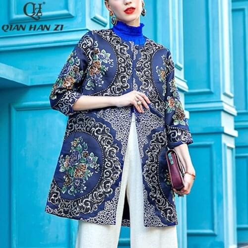 Qian Han Zi 2020 brand runway fashion jacket coat Womens Retro Flowers Indie Folk Jacquard Beaded vintage Luxury Coat Jackets