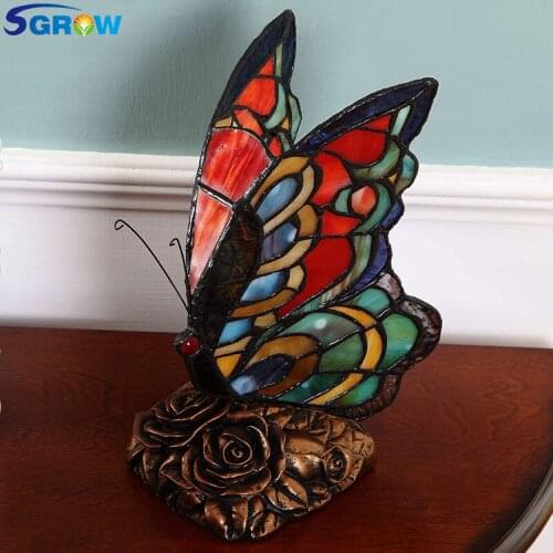 SGROW Art Decor Led Lamps Butterfly Glass Desk Lamp for Bedroom Dining Room Table Light Indoor Lighting Fixtures With E12 Bulb