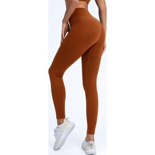 High-waist Stretch Yoga Wear Leggings Seamless Striped Running Sports Pants Outdoor Tights Professional Training Fitness Pants
