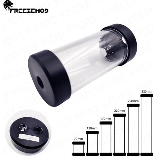 FREEZEMOD OD50mm Cylindrical Reservoir Transperant Water Tank POM Cover 70/120/17/22/27/32CM 3 Outlets 320mm Size Water Cooler