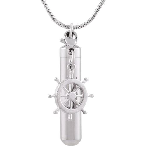 IJD9858 Stainless Steel Polish Cylinder With Rudder Accessories Cremation Memorial Pendant for Ash Urn Keepsake Souvenir Jewelry