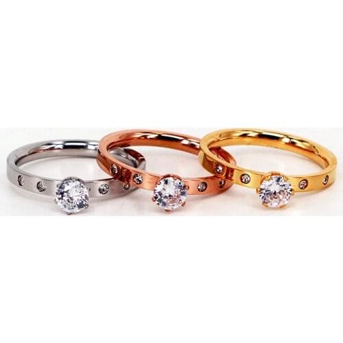 New 1 Carat Diamond 6 Claw Big Diamond 4 Small Diamond Rose Gold Ring, Titanium Steel Gold Plated Ring Women