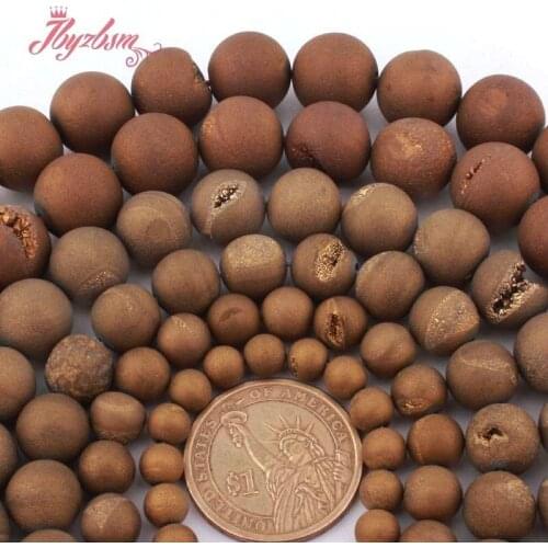 Round Gold Geode Agates Druzy Agates Natural Stone Loose Beas15" for DIY Accessories Women Men Jewerly Making 6.8.10.12.14mm
