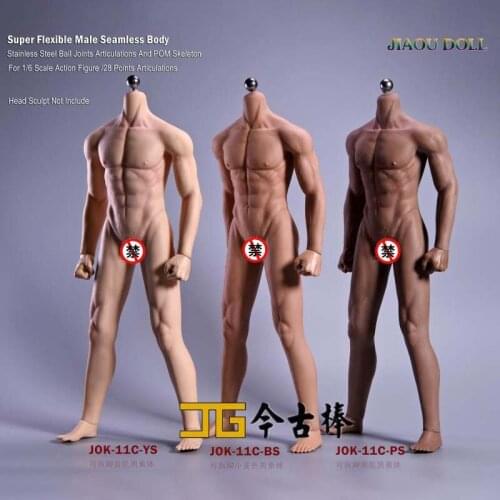 JIAOU DOLL 1/6 Soldier All-Inclusive Rubber Headless Steel Plastic Skeleton Male Body 12'' Detachable Foot Action Figure Toy