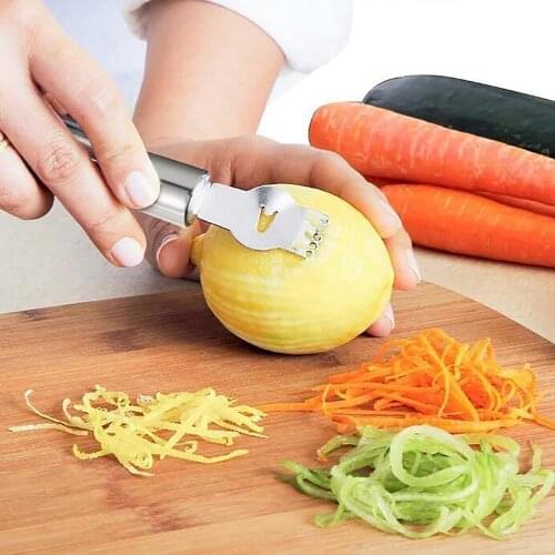 Top Selling Fruit Peeling Vegetable Tools Stainless Steel Peeler Hanging Ring Channel Knife Lemon Grater Kitchen Accessories