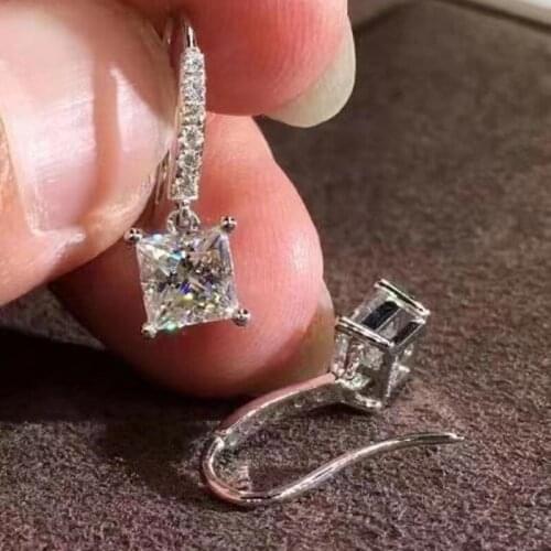 Fashion S925 Sterling Silver Diamond Stud Earrings for Women 2020 Classic Wedding Gift Jewelry Silver Square Earrings for Women