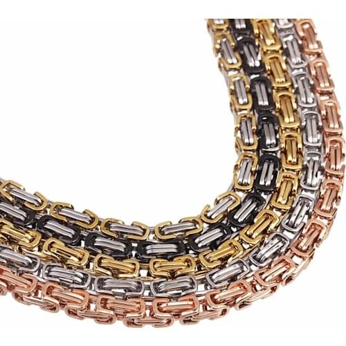 Mens Yellow Gold Filled Stainless Steel Byzantine Link Chain 5mm Black Necklace Male Fashion Jewelry Birthday Gift