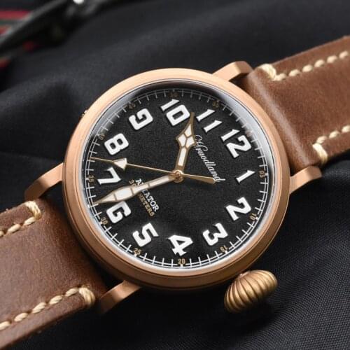 Hruodland Mens Pilot Watch Bronze Automatic Watch Sapphire Crystal 300M Waterproof C1 Super Luminous SW200 Diver Watches