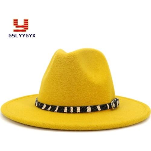 2020 High Quality European American New Fashion Fall Winter Wide Brim Woolen Jazz Panama Hat Women Men Elegant
