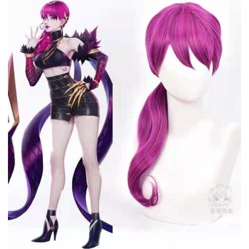 LOL KDA Evelynn Cosplay Wigs Rose Red K/DA Heat Resistant Synthetic Hair Perucas Cosplay Wig
