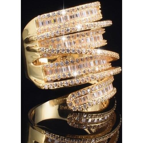 Luxury Pave set full Square T Simulated Diamond gemstone ring jewelry Women silver 14K gold Plated Cocktail Band Rings size 5-10