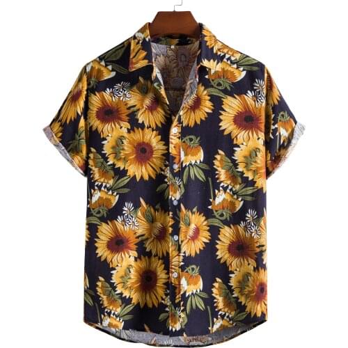 2021 sumitong eBay new mens stand collar short sleeve shirt ethnic style series printed shirt