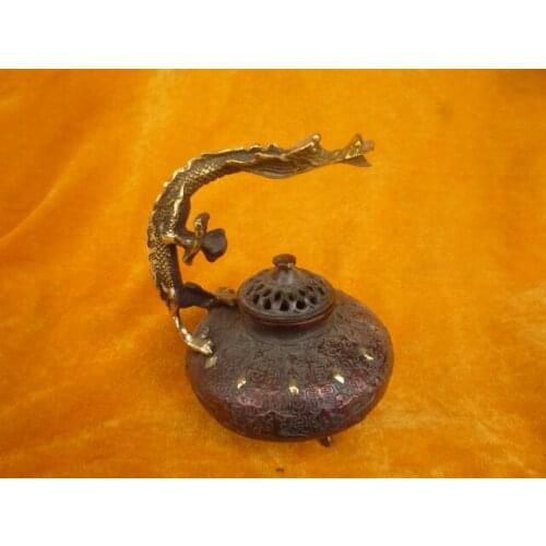 Collectable Ming Dynasty brass Dragon Incense Stove\Censer,Gilt,Free Shipping