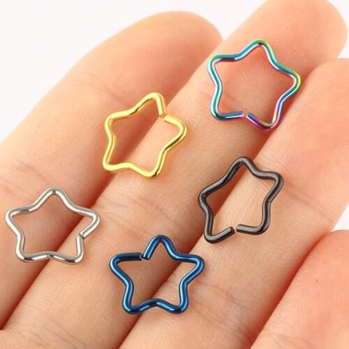 TIANCIFBYJS 20G Stainless Steel Star Fake Nose Rings Hoop Lip Tragus Cartilage Earrings Helix Body Piercing Jewelry 0.8mm