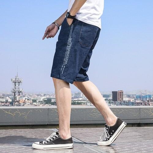 X333 New Jeans Shorts Summer Men Denim Fashion Washed Vintage Elastic Five-Point Pants Loose Straight Larger Sized Male Clothes