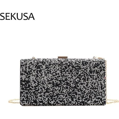 Shoulder Chain Rhinestones Clutch Shoulder Female Handbags Diamonds Golden Evening Bags With Ladies Party Purse