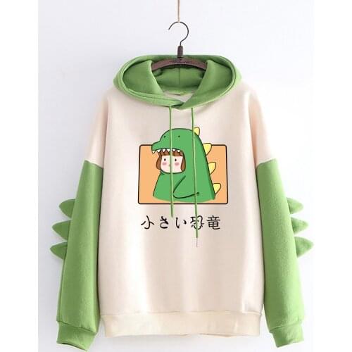 40# Women Casual Hoodie Sweatshirts Print Long Sleeve Kawaii Dinosaur Color Matching Sweatshirt Tops Sudadera Mujer Худи Женский