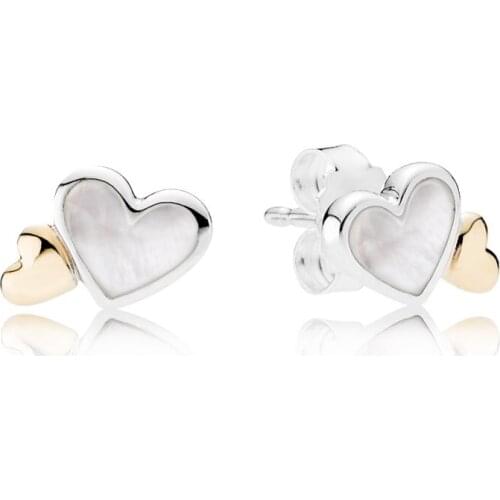 925 Sterling Silver Earrings Luminous Double Hearts With Mother-Of-Pearl Stud Earrings For Women Wedding Gift Jewelry