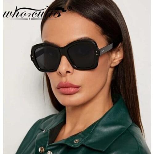 WHO CUTIE 2020 Vintage Oversized Fashion Sunglasses Women Retro Brand Design Black Unique Frame Leopard Chic Sun Glasses S240