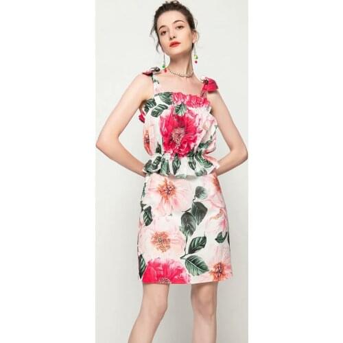 Summer Sexy Spaghetti Strap Long Dress Womens Charming Red Camellia Flower Print Dresses Vestdios womens summer dresses 2021