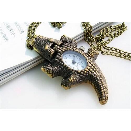 Hot sales Antique bronze crocodile pattern pendant pocket watches necklace 10pca