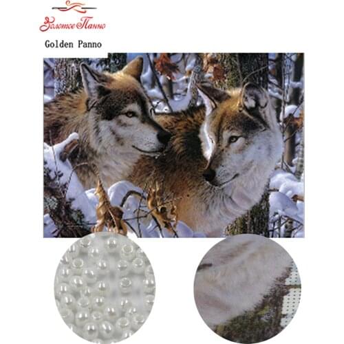 Golden Panno,Needlework,DIY,beads,Cross stitch,Embroidery stitch,Precise Printed painting,animal Pattern,snow wolf