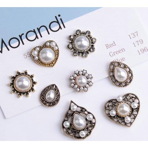 10 Pcs/Lot Rhinestone Pearl Flower Plate Diamond Button Jewelry Scarf For Hair Accessories Sewing Decorative Clothing Coat