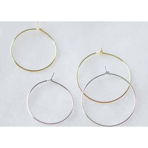 20pcs Gold/ Silver/ Rose Gold Hoop Ear Wire, Gold/ Rhodium plated Brass Hoop Earrings, 20/ 25/ 30/ 35mm by 0.7mm (GB-252)