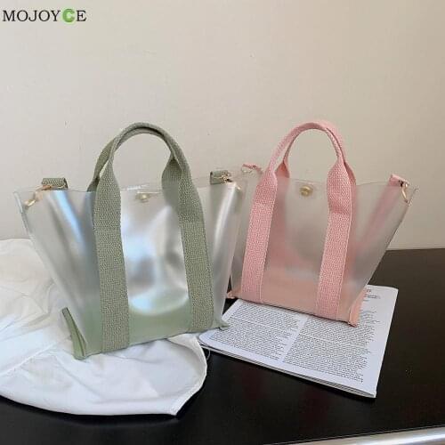 2021 Fashion Women Summer Vacation Shoulder Bag Ladies Transparent Large Tote Handbag Solid Color Pleated Tote Bag