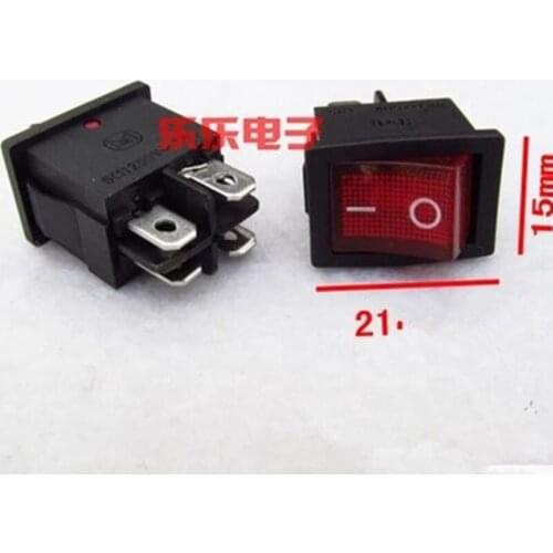 5pcs 21x15mm Red ship type switch KCD1-104 4 feet 2 import file with lamp become warped board power switch
