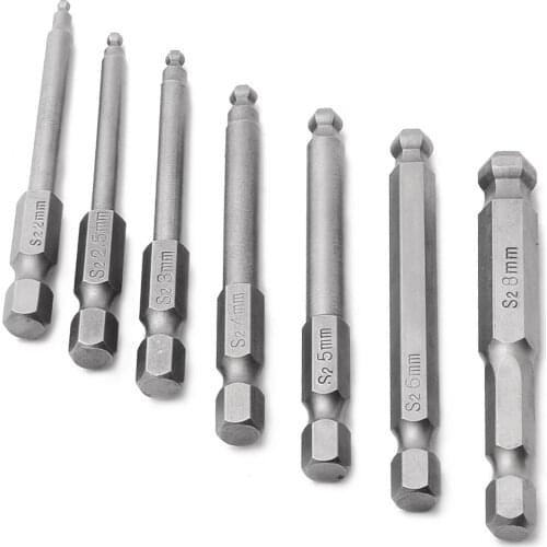 65mm Magnetic Screwdriver Bits 7pcs Hex Screw Driver Bits Bar Set Quality S2 Steel Ball End H2-H8 Screwdriver Drill Tool