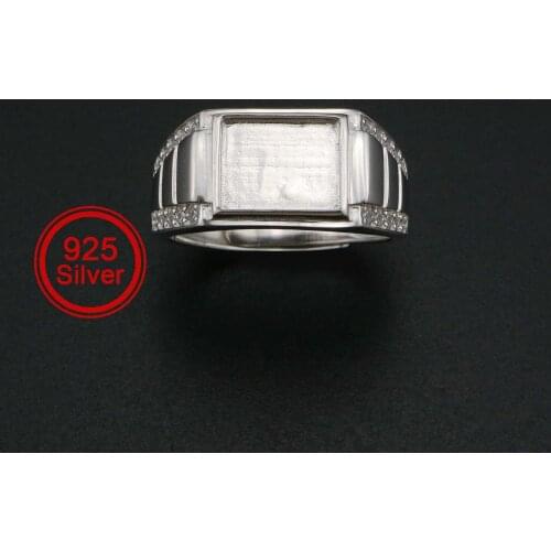 8x10MM Rectangle Bezel Ring Settings Solid Back Breast Milk Resin 925 Sterling Silver DIY Mens Adjustable Ring 1294221