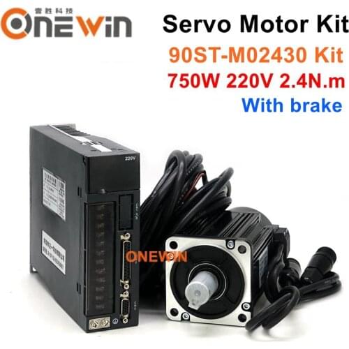 90ST-M02430 750W 220V AC servo motor driver kit with brake 3000rpm 2.4N.m match driver permanent magnet