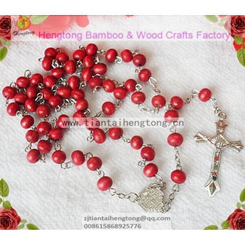 Free ship 7mm red bead rosary, beaded rosary,Jerusalem cross centerpiece rosary without scent