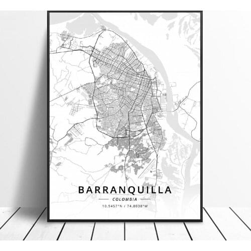 Barranquilla Bogota Cartagena Medellin Colombia Canvas Art Map Poster