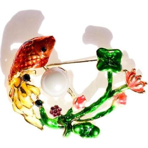 HOSENG Summer Lotus Koi Enamel Brooch For Women Bouquet Flower Weddings Party Jewelry Pins Gifts HS_147