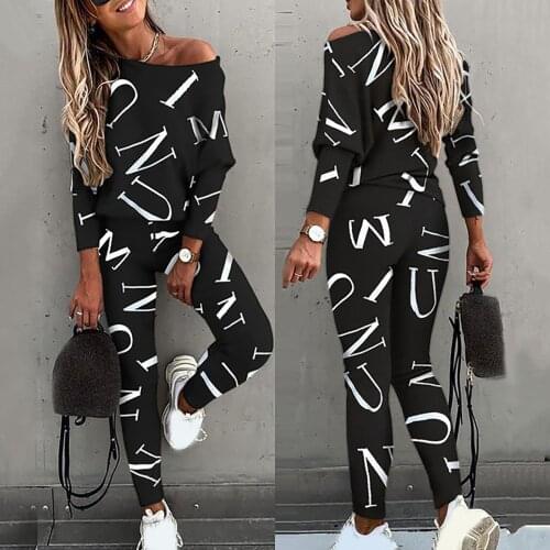 Pant Suits Letter Womens Casual Fashion Printed Bat Sleeve Trousers Casual Sports Womens Suit Спортивный Костюм Женский