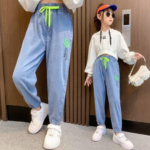 New Teenage Girls Pencil Pants Cowboy Girl Pant Letter Child Pants Casual Style Clothes For Girls sweatpants 6 8 10 12 14