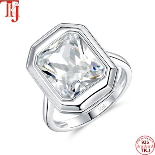 Factory Price Fine Jewelry Ring 100% 925 Sterling Silver Ring Rectangle Shape Bezel Setting Zircon Rings For Women Rings