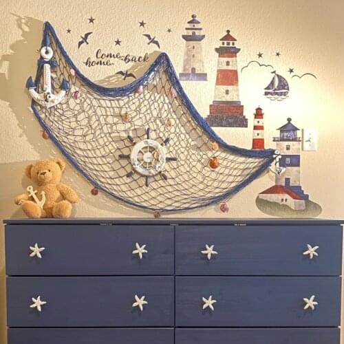 Mermaid Party Decor Fish Net Shell Float Wall Hangings Pirate Decor Mediterranean Sea Style Summer Beach Kids Birthday Party