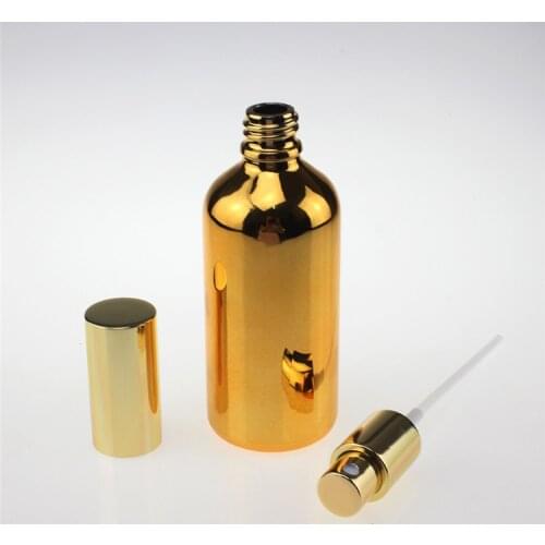 Shipping to Qatar 200PCS fine mist golden 100ml glass spray bottle, 100 ml gold color glass spray bottle for essential oils