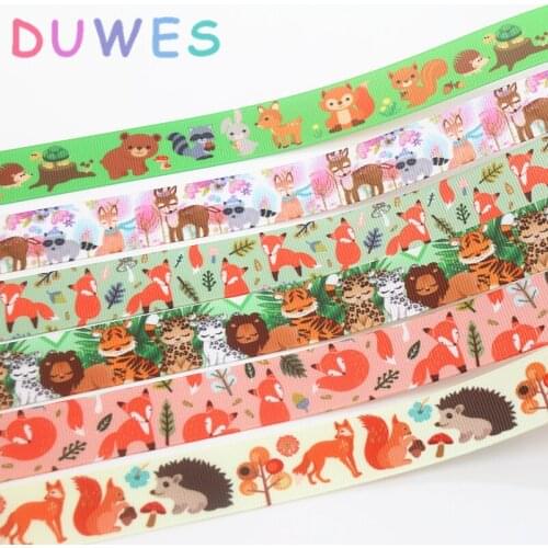 DUWES 50yards animals fox squirrel printed grosgrain Ribbon Accessory hairbow headwear decoration Wholesale OEM D1033